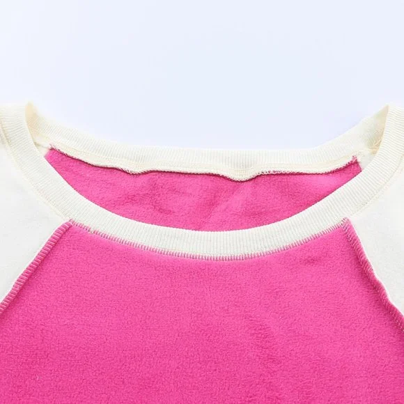 Rose Colorblock Long Sleeve Pullover Fleece Sweatshirt - Picture 12 of 16